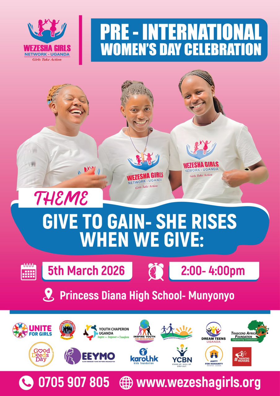 Pre-International Women's Day Celebrations flyer organized by Wezesha Girls Network Uganda